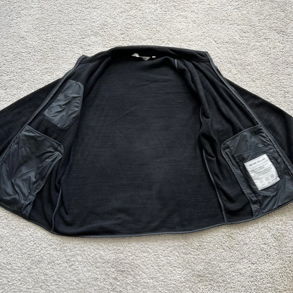 Peter Millar Micro Shearling Fleece Jacket Mens L Black Full Zip Golf Layer